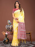 Shree Shyam Fashion Anaya Yellow Linen Cotton Saree | Grocsy