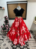Dishitha Creation Floral Printed Stitched Lehenga & Crop Top - Black & Red | Grocsy