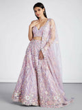 House of Panchhi Mauve Net Sequins And Thread Embroidery Lehenga Choli & Dupatta | Grocsy