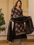 The52 Black Women's Gorgeous Embroidered Chinon Fabric Straight Kurta Palazzo and Dupatta Set | Grocsy
