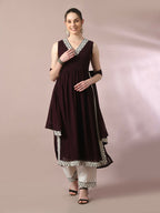 Myshka Women's Coffee Brown Solid Georgette Anarkali Party Kurta Set With Dupatta | Grocsy