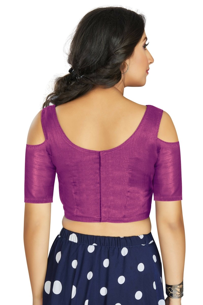 Aastha Fashion Women's Purple Art Silk Cold Shoulder Sleeve Readymade Blouse | Grocsy