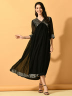 Myshka Women's Black Fit and Flare Party Dress | Grocsy