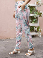 Blue & Pink Rayon Floral Printed Top with Matching Bottom - Eesha | Grocsy