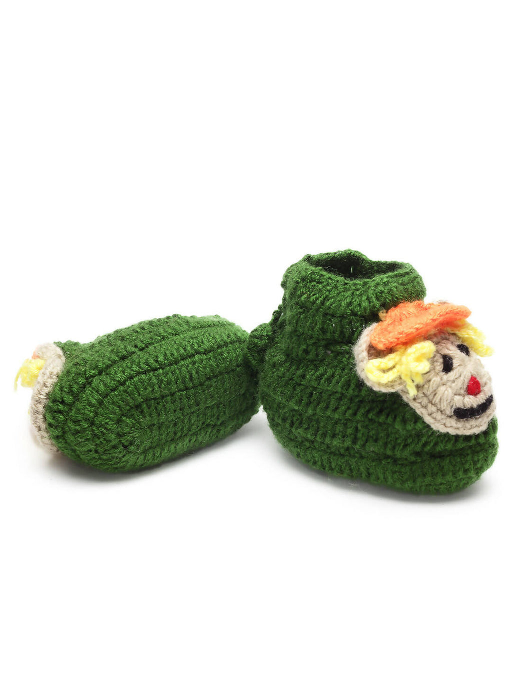 Chutput Kids Woollen Hand Knitted Human Face Booties - Green | Grocsy