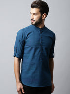 Even Apparels Navy blue Color Pure Cotton Men's Kurta With Side Placket (CHK1056) | Grocsy