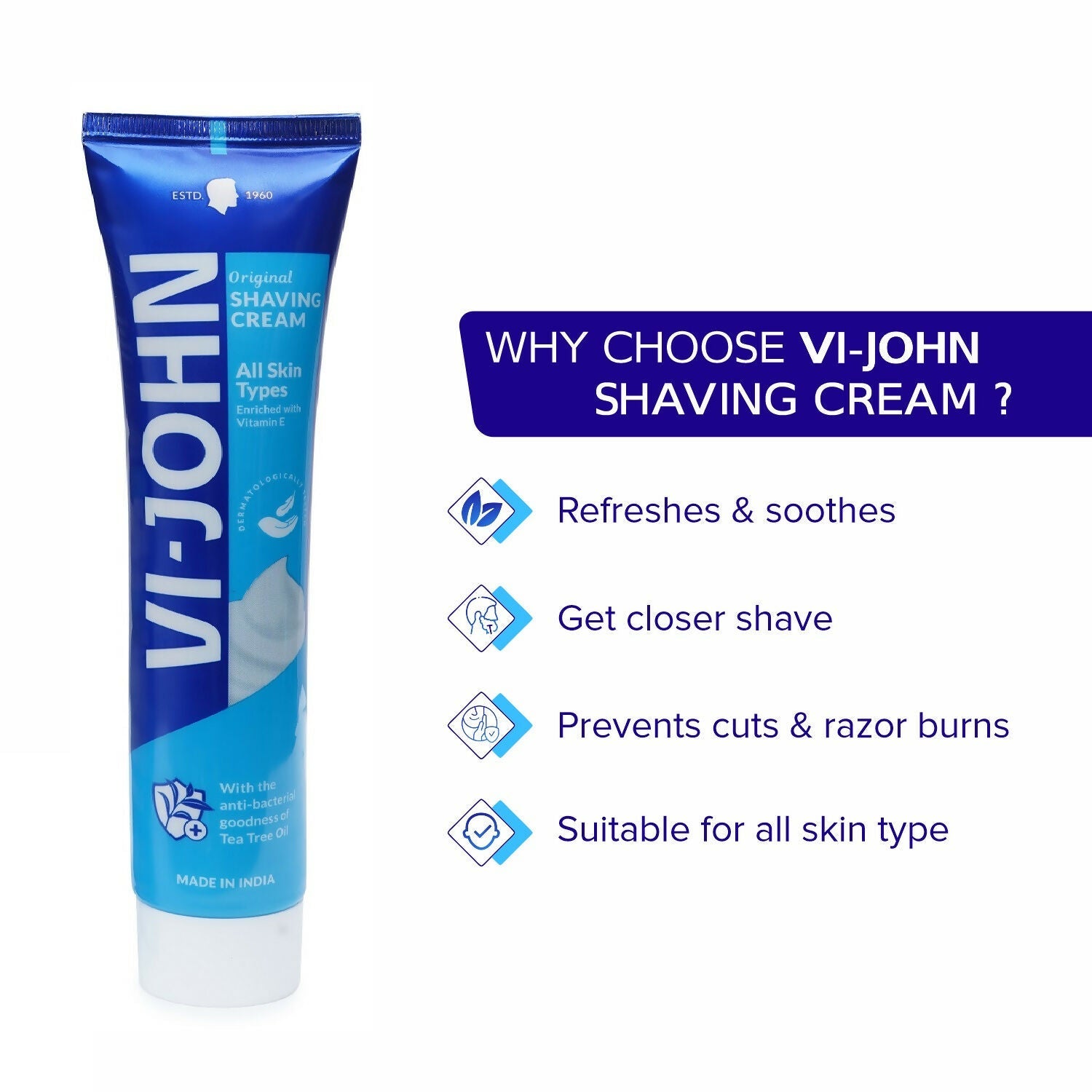 VI-JOHN Dermatologically Tested Vitamin-E enriched Anti Bacterial All Skin Type Shaving Cream | Grocsy
