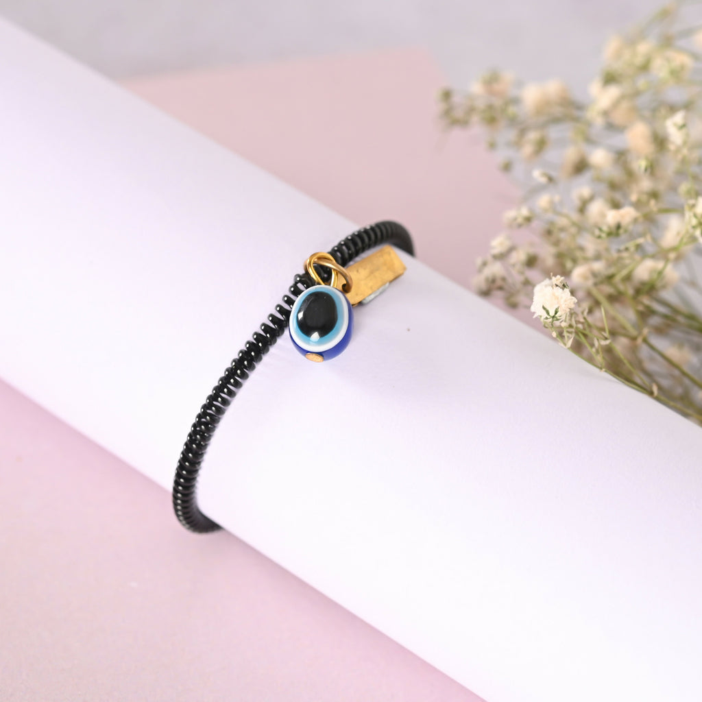 NVR Men & Women Black Evil Eye Crystal Spring Ring Bracelet | Grocsy