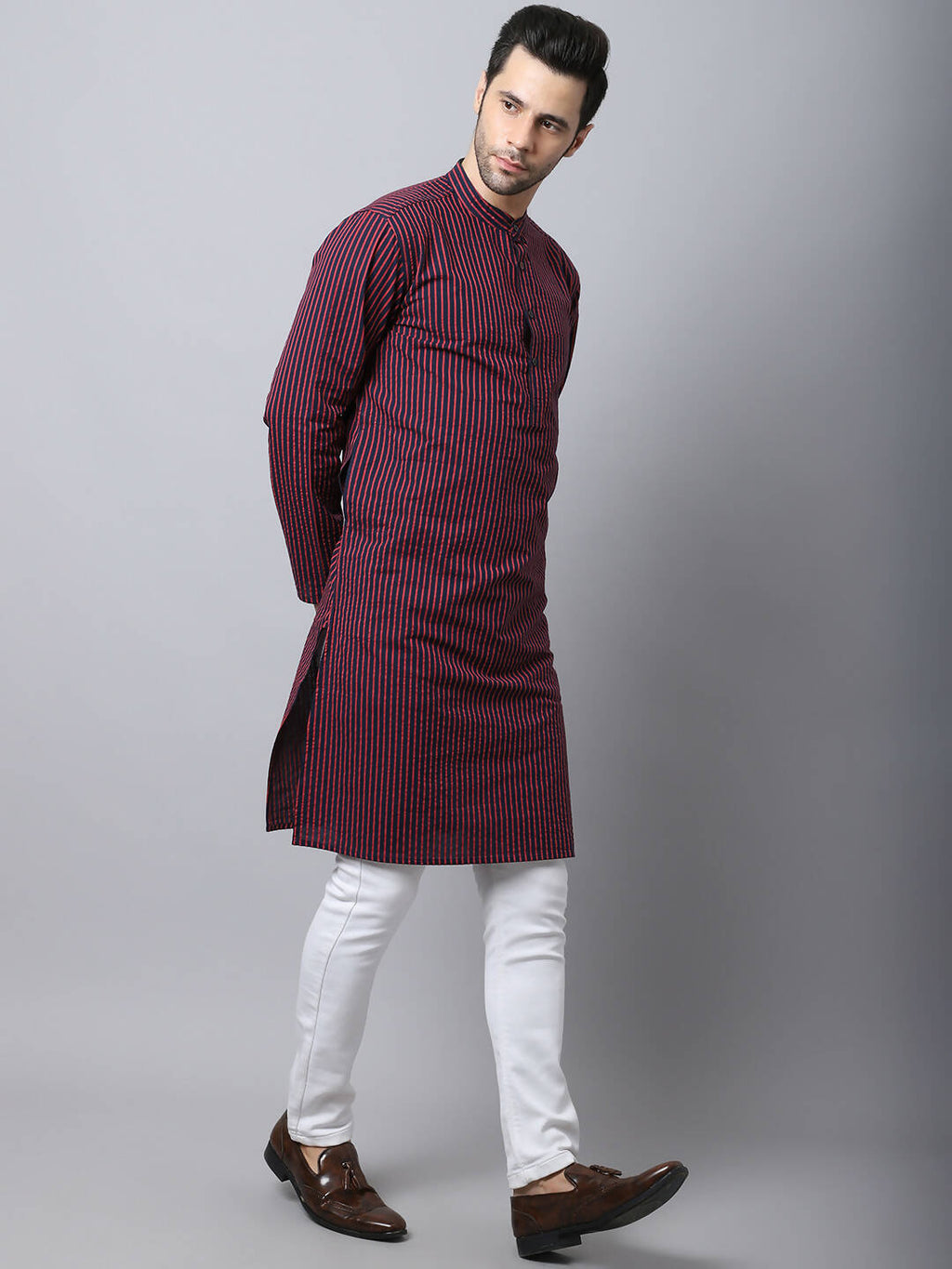 Even Apparels Black Pure Cotton Men's Kurta With Band Collar (STR1173) | Grocsy