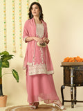 Myshka Women's Pink Georgette Kurta & Skirt With Dupatta Party Sets | Grocsy