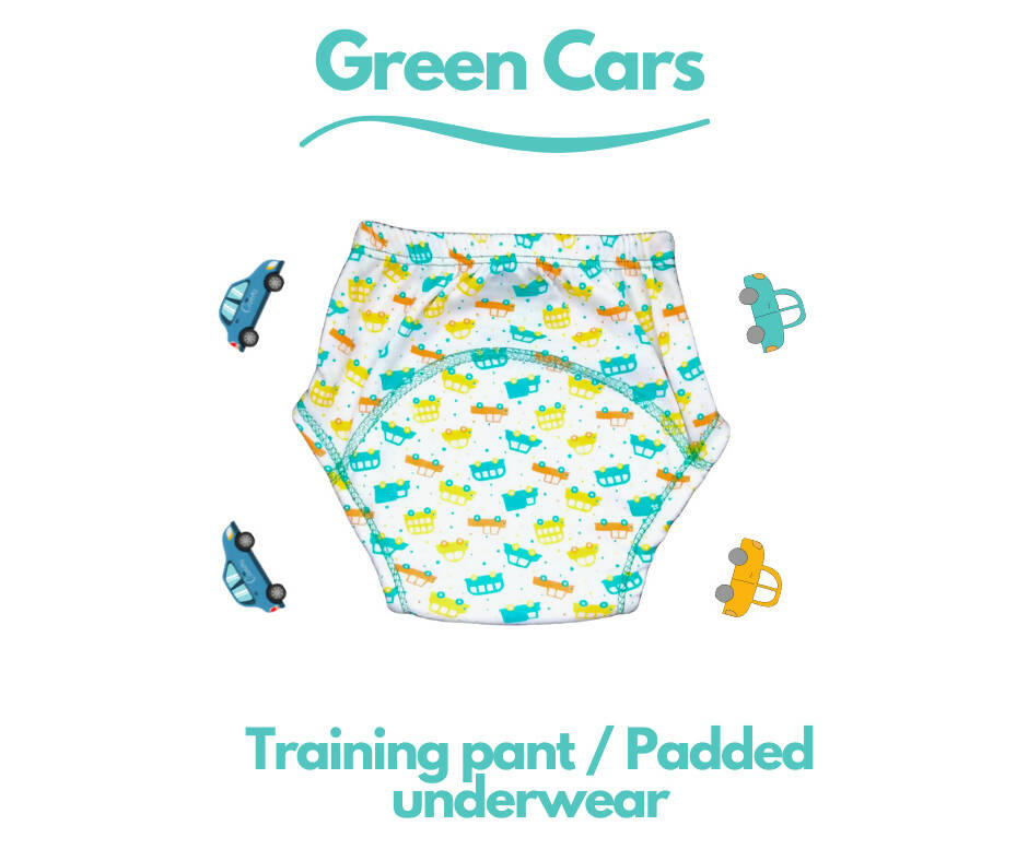 Kindermum Cotton Padded Pull Up Training Pants/Padded Underwear For Kids Peachy Star & Green Car-Set of 2 pcs | Grocsy