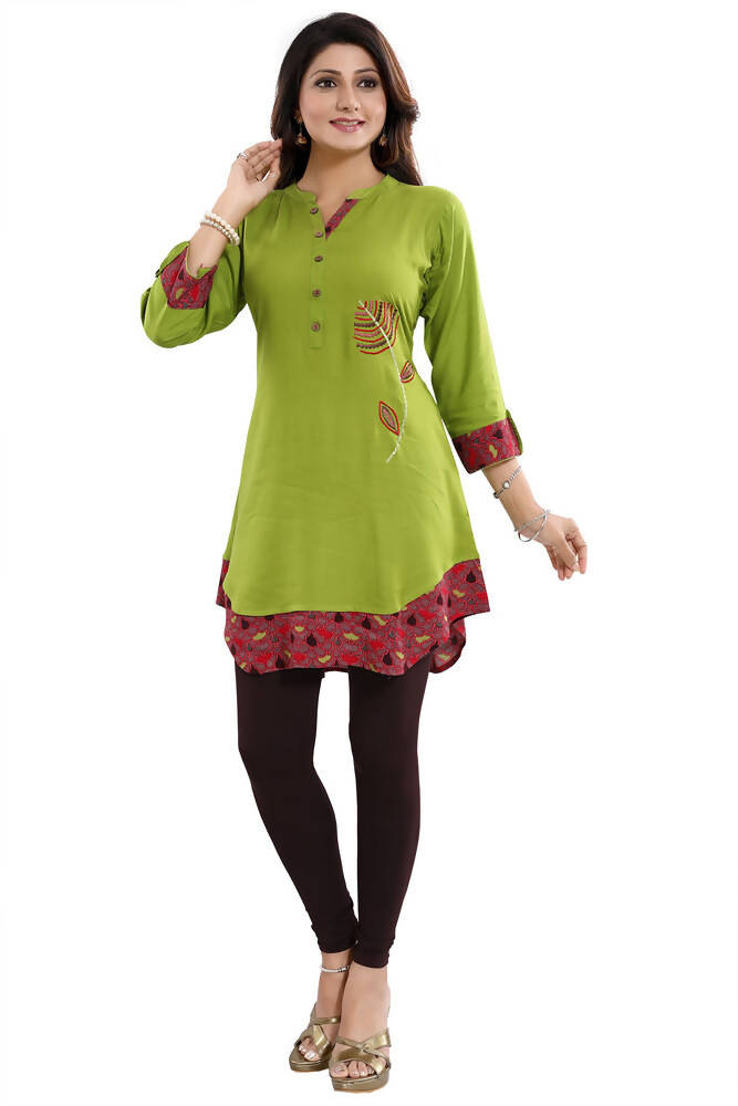 Snehal Creations Gorgeous Designer Green Rayon Embroidery Tunic | Grocsy