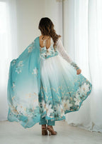 Joban Fashion Aqua Blue Kurta Set Organza Sequin Embroidery Work | Grocsy