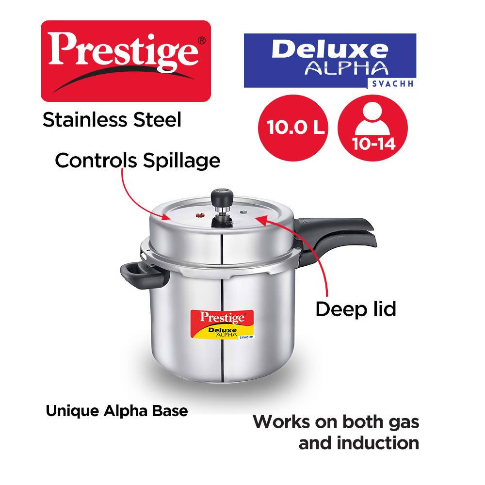 Prestige SS Deluxe Alpha Svachh Stainless steel Pressure Cooker | Grocsy
