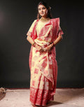 Joban Fashion Cream Silk Woven Durga Puja Saree | Grocsy