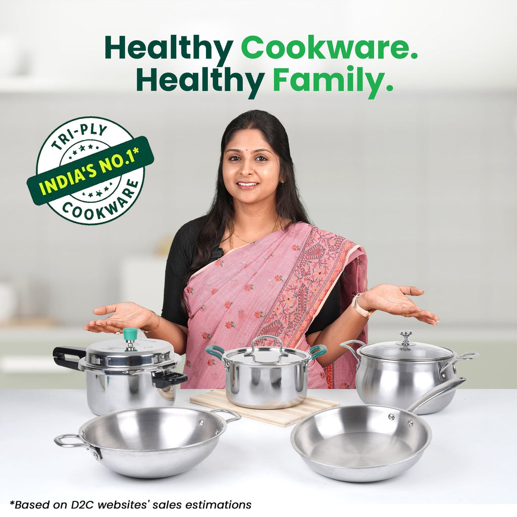 The Indus Valley TurboCuk Tri-ply Stainless Steel Biryani Cooking Pot/Casserole, Premium Quality, 3 Layer Thick Body, Cool Silicone Handles, 100% Toxin-free, Non-stick, Induction & Gas, Spatula, 2.9L | Grocsy
