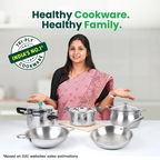 The Indus Valley TurboCuk Tri-ply Stainless Steel Kadai+ Steel Lid, Premium Quality, 3 Layer Thick Body, 100% Toxin-free, Non-stick, Induction & Gas, 3L/3.5L/3.9L/4.5L | Grocsy