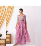 Joban Fashion Peach Kurta Set Georgette Embroidery Sequence Work | Grocsy