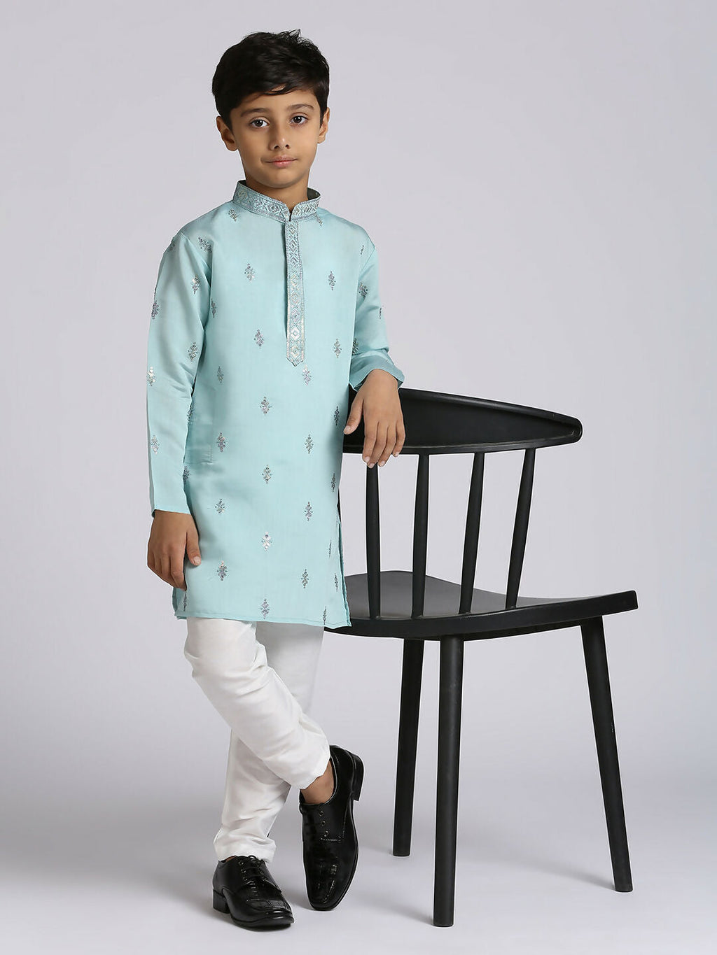 Joban Fashion Kids Island Ethnic Wear with Silk Sequence Embroidery Kurta and Pyjama Set - Teal Blue | Grocsy