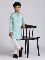 Joban Fashion Kids Island Ethnic Wear with Silk Sequence Embroidery Kurta and Pyjama Set - Teal Blue | Grocsy