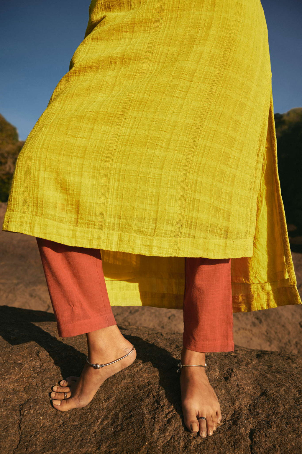 trueBrowns Lime Cotton Dobby Kurta Pant Set | Grocsy