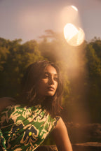 trueBrowns Green Muslin Ikat Ready to Wear Saree | Grocsy