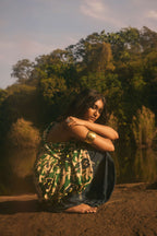 trueBrowns Green Muslin Ikat Ready to Wear Saree | Grocsy