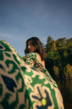 trueBrowns Green Muslin Ikat Saree | Grocsy
