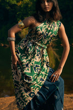 trueBrowns Green Blue Muslin Ikat Saree | Grocsy