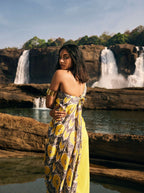 trueBrowns Yellow Muslin Ikat Saree | Grocsy