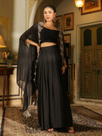 Janasya Black Georgette Solid Top Bottom Cape | Grocsy