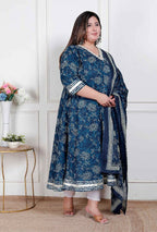 Miravan Plus Size Women'S Jashn Hand Block Printed Ethnic Anarkali Kurta And Dupatta | Grocsy