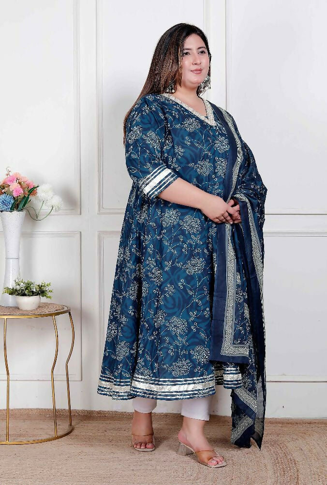 Miravan Plus Size Women'S Jashn Hand Block Printed Ethnic Anarkali Kurta And Dupatta | Grocsy
