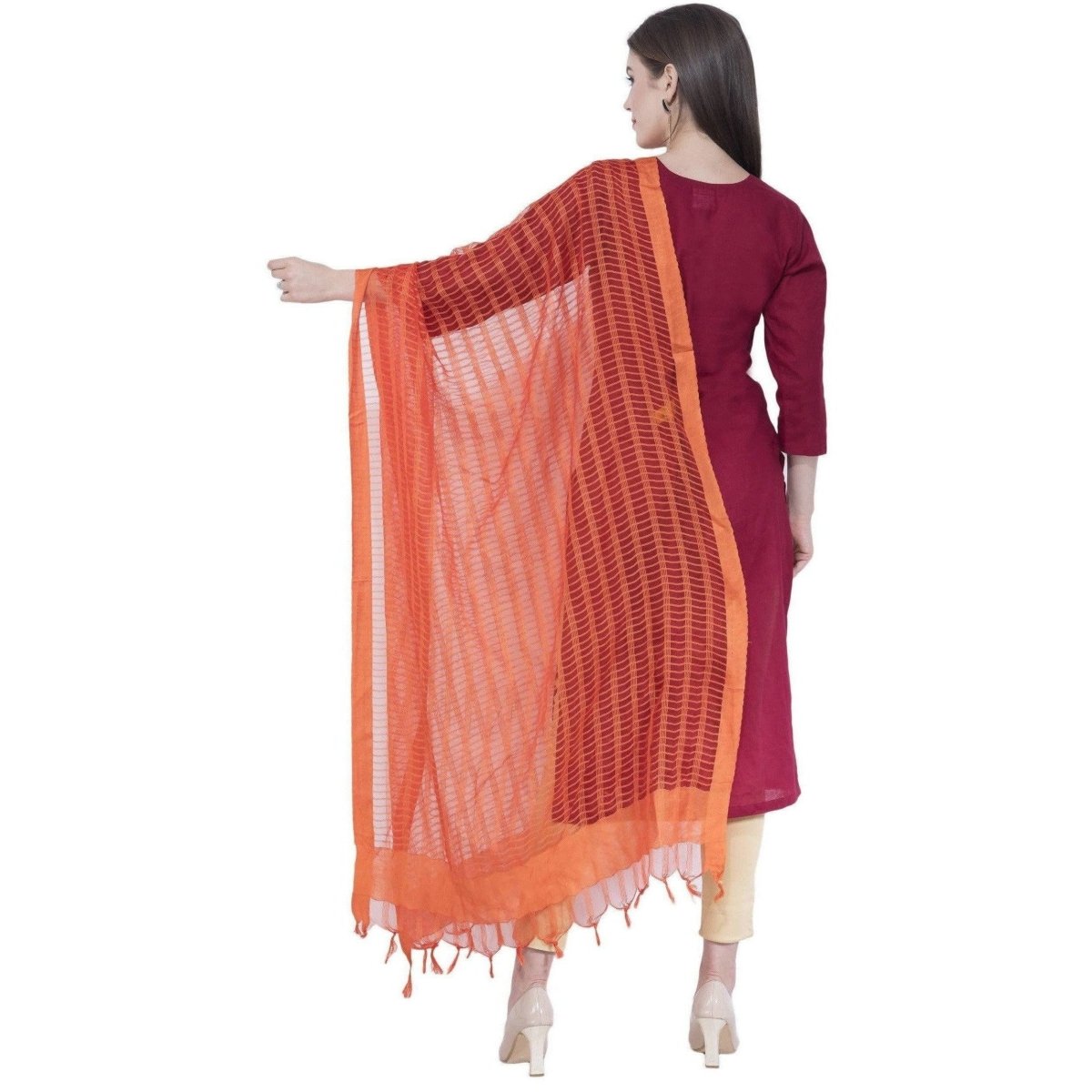 A R Silk Orange Color Regular Dupattas and Chunnis | Grocsy