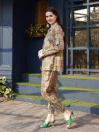 Orange & Green Rayon Paisley & Floral Printed Top with Matching Bottom - Eesha | Grocsy
