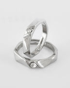 VOJ Stainless Steel Cubic Zirconia Silver Plated Adjustable Ring Set for Couple | Grocsy