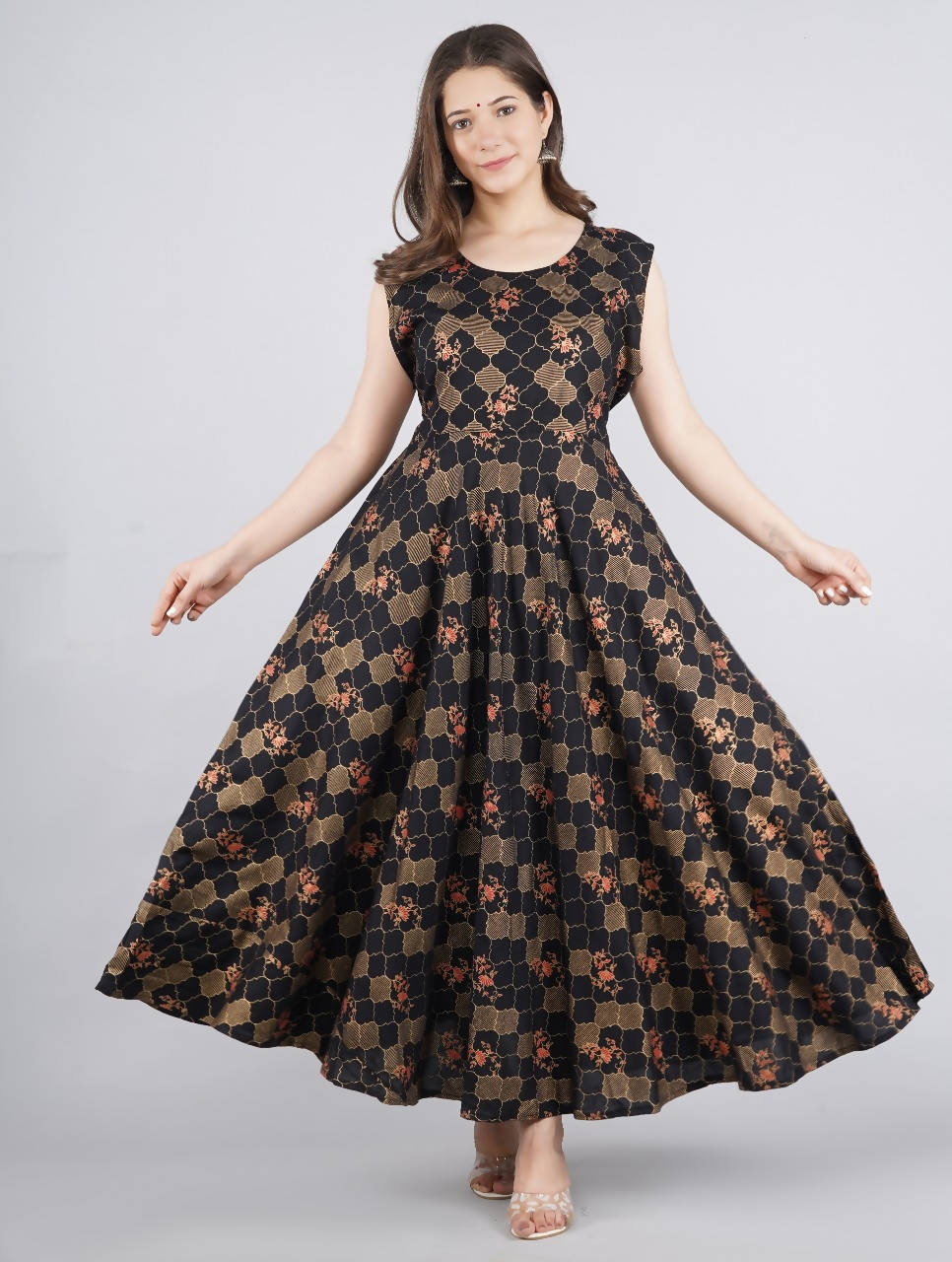 Vamika Black Rayon Gold Printed Party Wear/Casual Wear Kurti | Grocsy