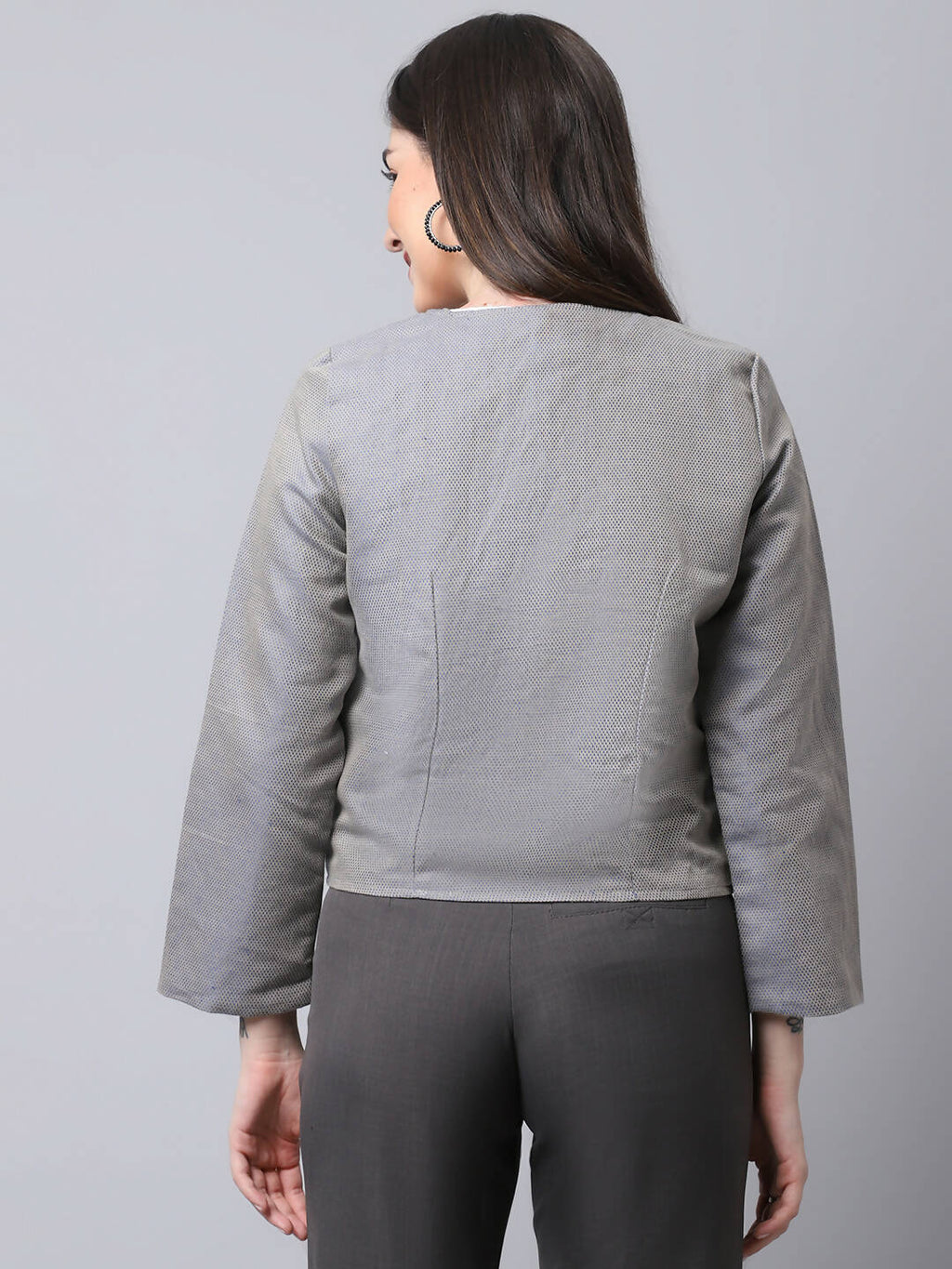 Even Apparels Grey Polywool Open Front Statement Women's Jacket (BF006) | Grocsy