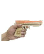 Kraftsman Semi-Automatic Wooden Rubber Band Shooting Gun Toys for Kids & Adults with Target | 5 Rapid Fire Shots (Beige) | Grocsy