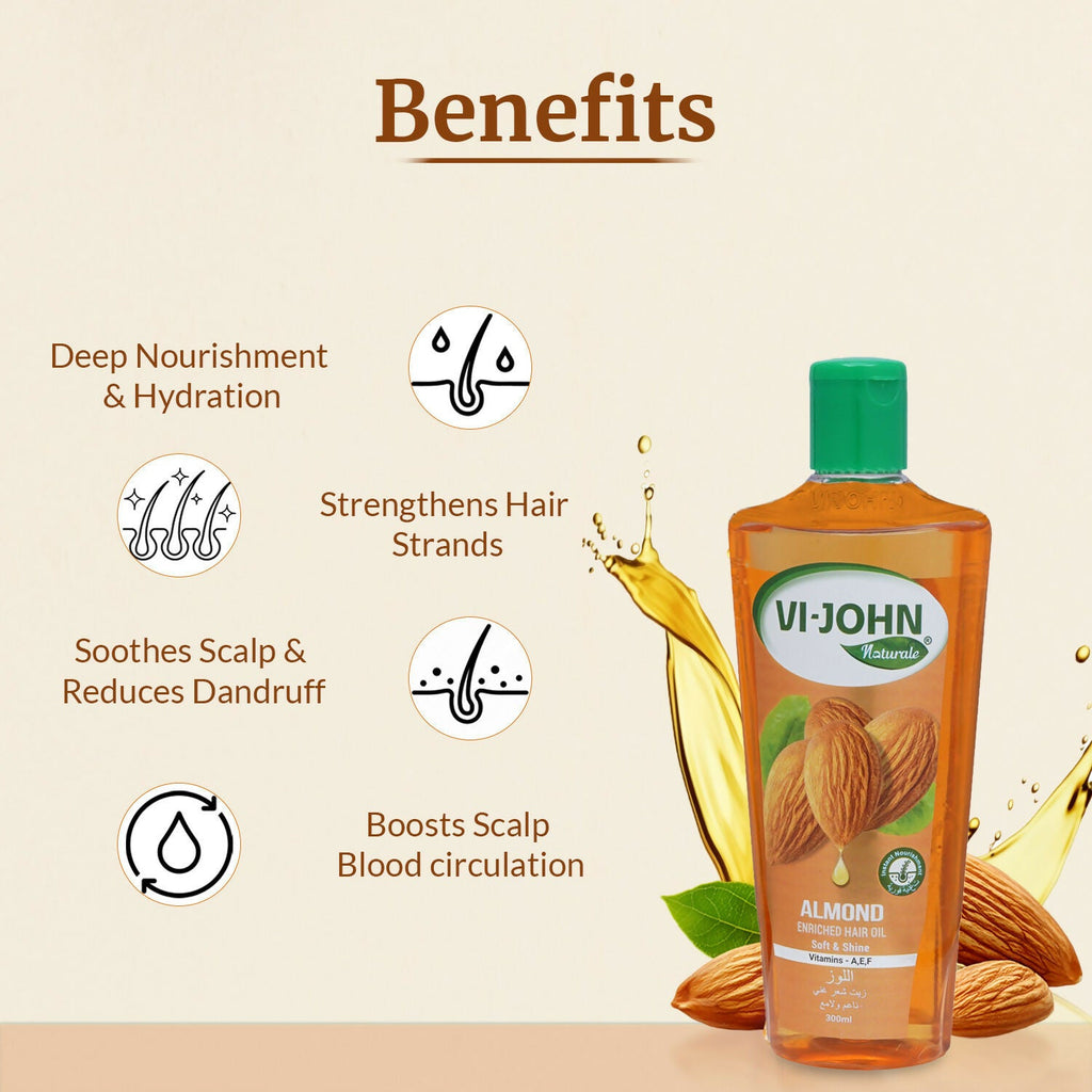 VI-JOHN Naturale Almond Enriched Hair Oil Soft & Shine With Vitamin A,E & F | Grocsy