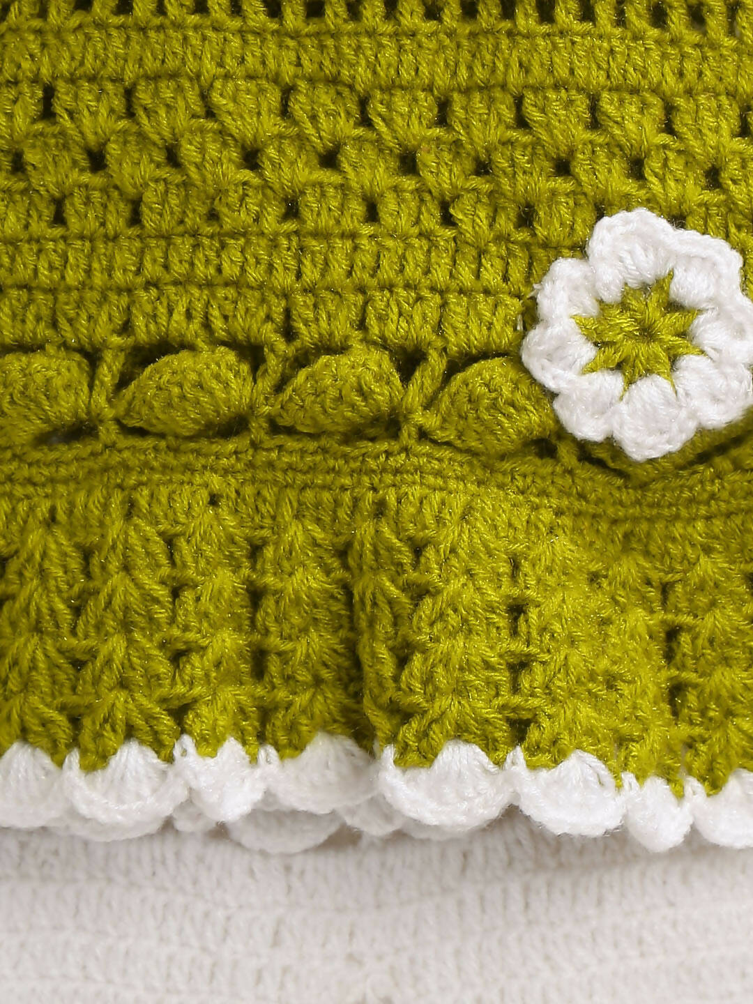 ChutPut Hand knitted Crochet Wool Royal Dress For Baby Girls - Green | Grocsy