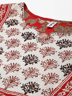 Yufta Women Maroon Floral Printed Regular Thread Work Pure Cotton Kurta with Palazzo & With Dupatta | Grocsy
