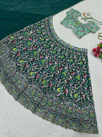 Jyoti Fashion Women's Bottle Green Faux Georgette Sequins with Thread Embroidered Designer Lehenga Choli Set | Grocsy