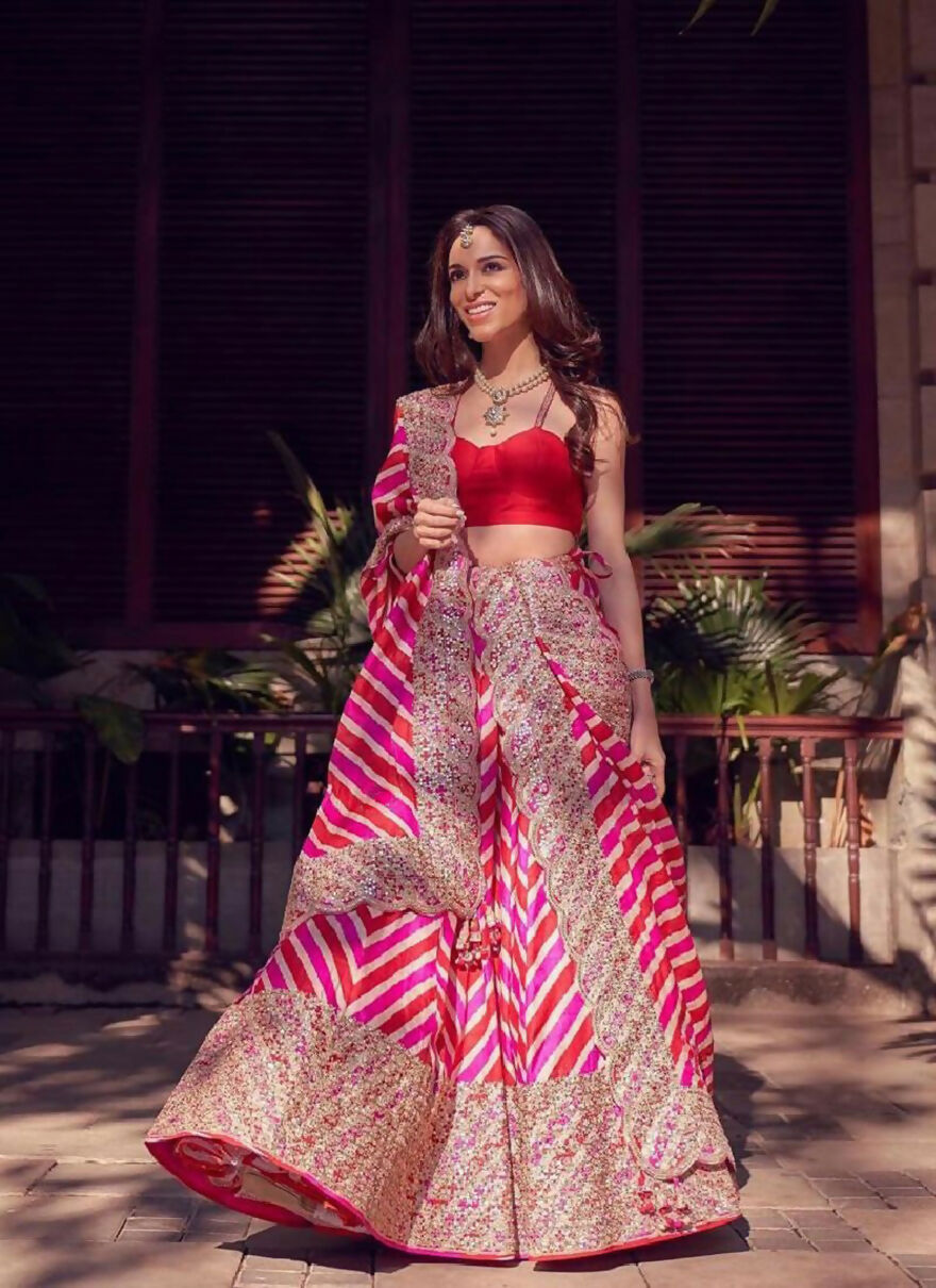 Jyoti Fashion Red & Pink Digital Print with Sequin Codding Embroidered Georgette Lehenga Choli with Dupatta | Grocsy