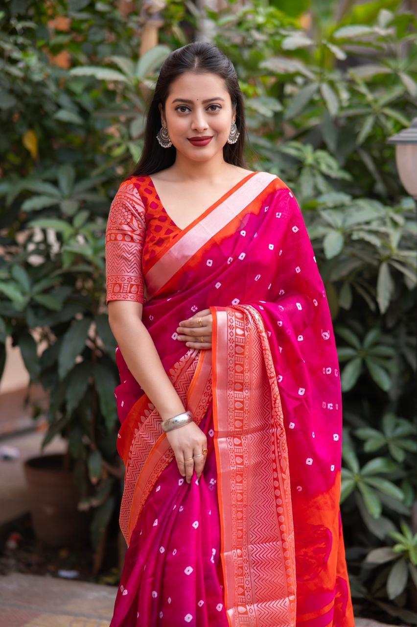 Rani Jute Silk Ethnic Motifs Saree with Unstitched Blouse - A2M | Grocsy