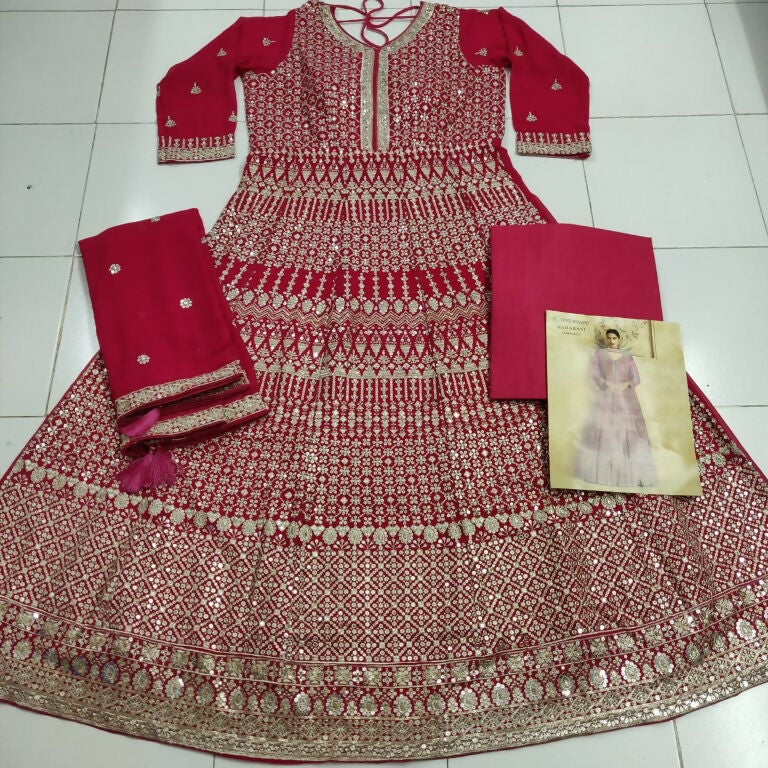 Vastranavya Stunning Pink Georgette Gota Sequins A-Line Anarkali Suit | Grocsy