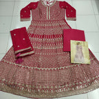 Vastranavya Stunning Pink Georgette Gota Sequins A-Line Anarkali Suit | Grocsy