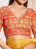 Joban Fashion Orange Viscose Rayon Padded Blouse With V Neck Elbow Sleeves | Grocsy