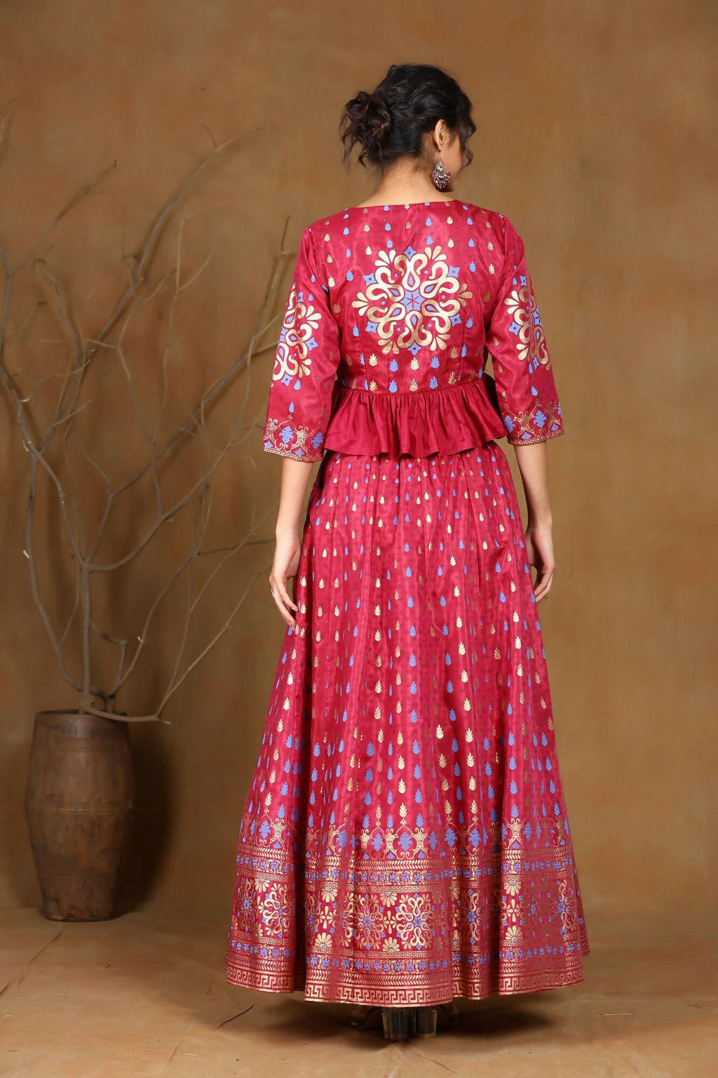 Juniper Women Burgundy Shantoon Printed Flared Lehenga Choli Sets | Grocsy