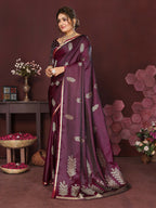 Joban Fashion Wine Floral Motifs Banarasi Silk Sarees | Grocsy
